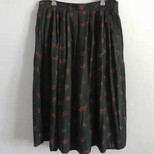 Vintage Olive Green "Fall" Theme Midi Skirt
